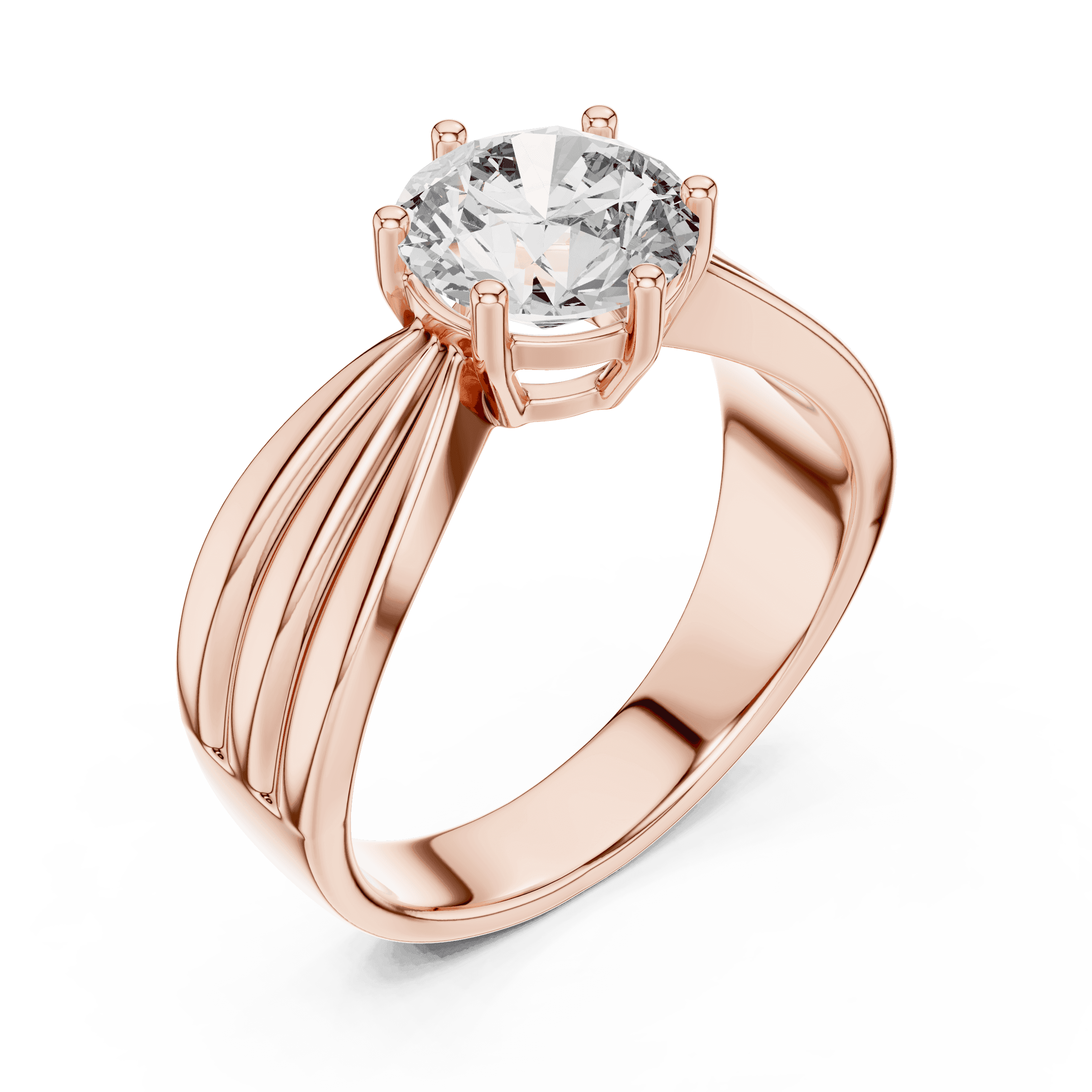 Round Diamond Solitaire Engagement Ring with Modern Sculpted Band
